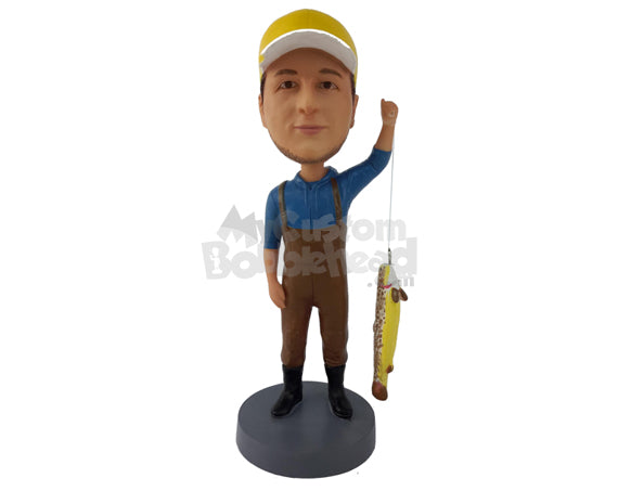 Custom Bobblehead Fisherman Holding Fish With Hook - Sports & Hobbies Fishing Personalized Bobblehead & Cake Topper Custom Bobblehead Fisherman Holding Fish With Hook - Sports & Hobbies Fishing Personalized Bobblehead & Cake Topper